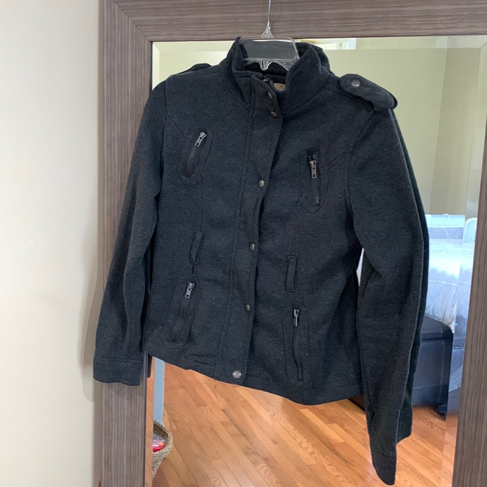Dark grey, lightweight jacket. Size small. Brand Paris Blues.